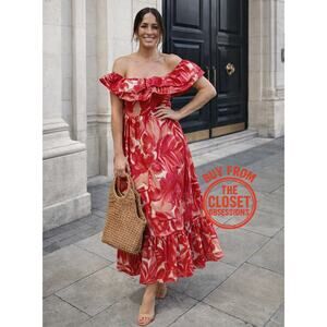 ZARA Blogger Fave Red Maxi Dress NWT | Ruffled Hem, Tie Straps